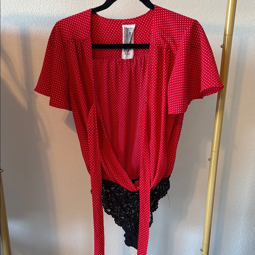 Free People Red Tie Front Bodysuit